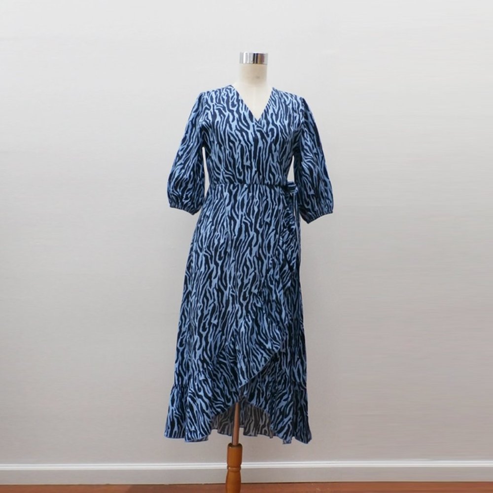 Zebra Print Ruffle Hem Wrap Dress (Sample) - Picture 2 of 5